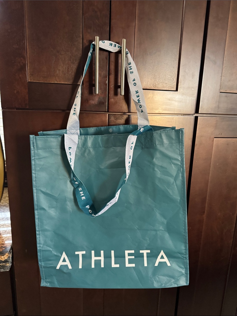 Large New Athleta Teal Logo Tote with Branded Webbing Handles